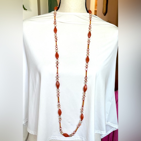 2 orange glass foiled necklaces -1w/lamp work -jewelry - Picture 10 of 16